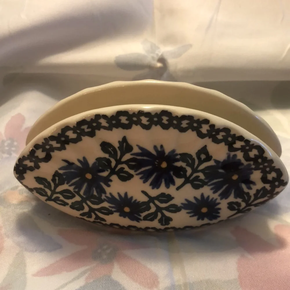 Manufaktura W. Bolestawiec Floral Napkin Holder Polish Pottery 5.5x3” - Picture 3 of 5